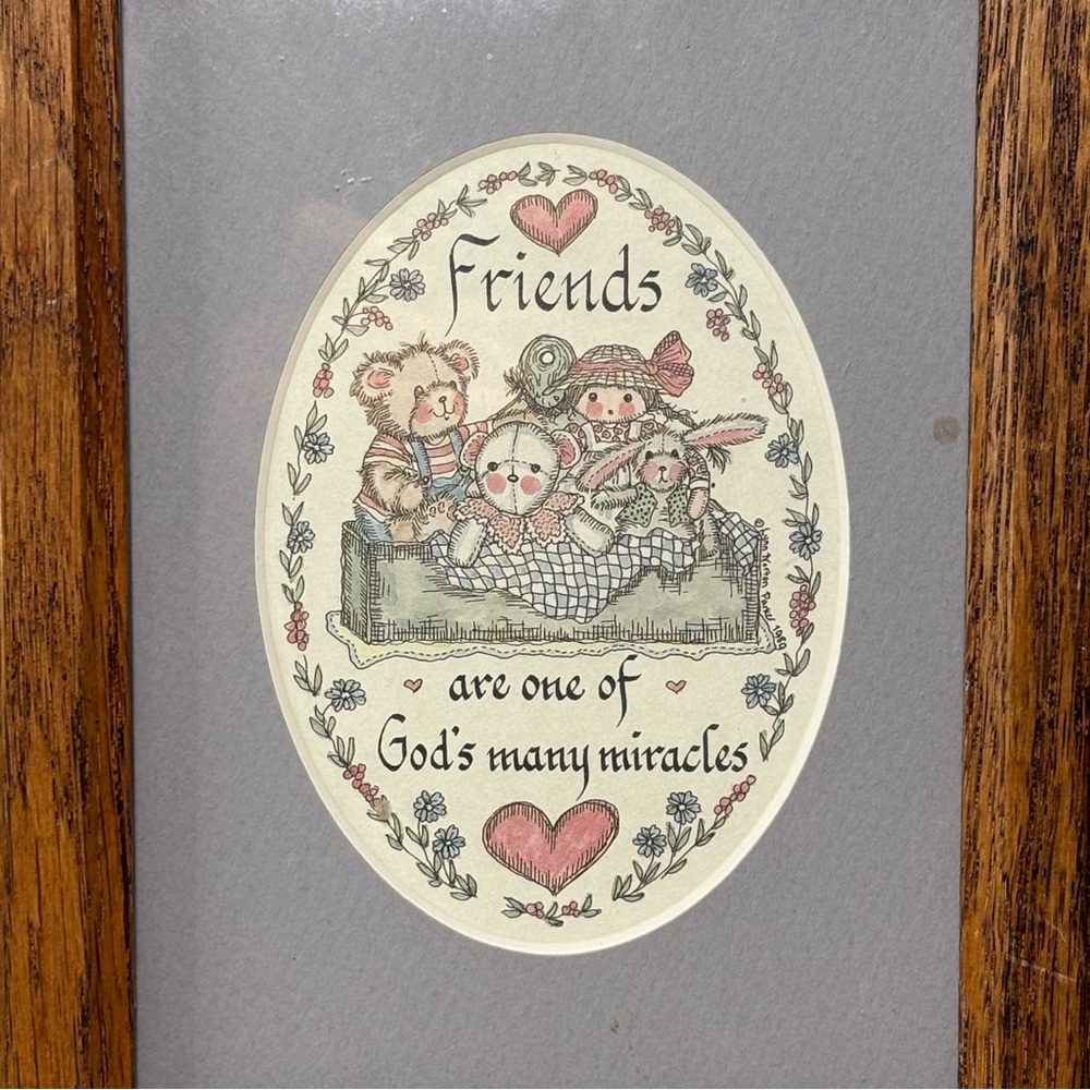 Vintage Friends Wall Art Framed Cottage core Farmhouse Folk Art Made in USA